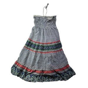 World Market Women S/M Casual Strapless Smocked Tiered Midi Print Sundress Lined